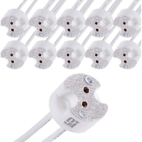 ORION91oficial® - Pack x 10 Portalámparas Cerámico Gu5.3, MR16 12V, Cable 0,5mm - Fácil Instalación -spaziOrion91