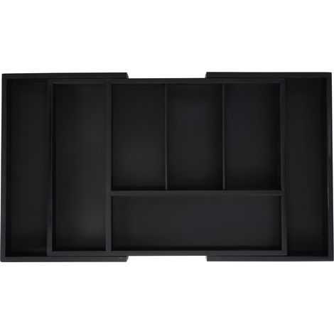 Range-couverts extensible 5 compartiments adaptable 38 x 30 x 8 cm en bambou noir (1/4)