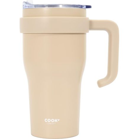 Tazza termica Miami da 600 ml con manico e cannuccia, beige (1/3)