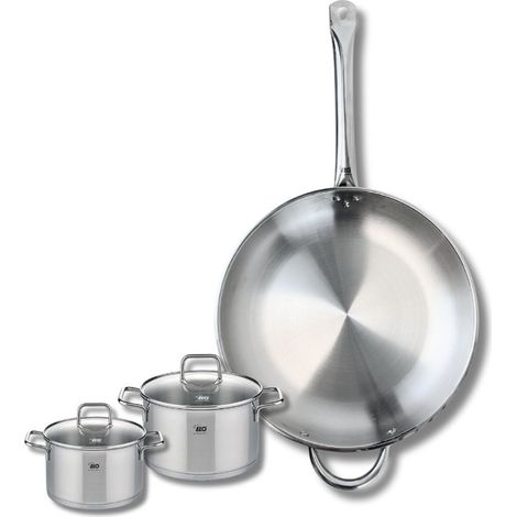 Ensemble de 1 Poêle de cuisson 32 cm et 2 faitouts 12 et 14 cm Elo Profi Citrin (1/5)