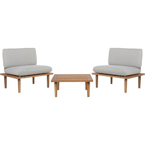 Conjunto de jardín de madera de acacia certificada con cojines grises para 2 personas sillones con mesa auxiliar Frascati