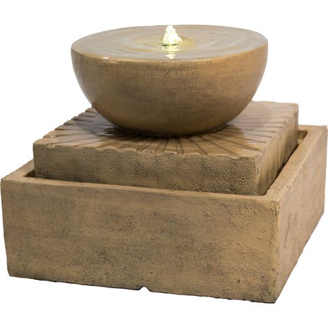Teamson Home Garden Water Feature with Lights, Outdoor 2 Tier Basin Water Fountain & Pump, Indoor Stone Cascading Zen Waterfall Ornament, Patio Decor