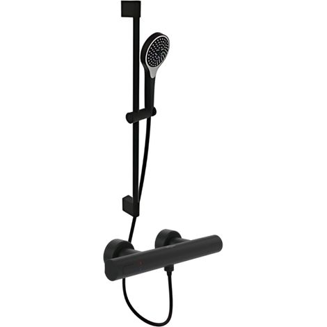 Villeroy & Boch – Mitigeur thermostatique de douche noir mat – Ensemble de douche Verve Showers 3 jets – Corps en laiton – Design moderne et élégant