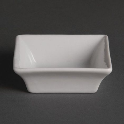 Lot de 12 mini plats carrés (H)25 x (L)75 x (P)75 mm, en porcelaine blanche