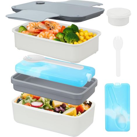 Bento Lunch Box 4 livelli accessori tenuta stagna bianco 1500ml (1/5)