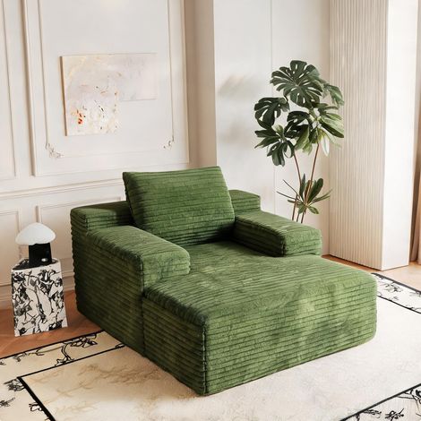 Sofa d'angle velours côtelé vert avec méridienne 292,1 x 403,9 x (1/5)