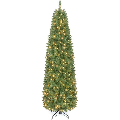 CASART Pencil Christmas Tree Pre Lit Slim Artificial Xmas Tree Metal Stand (1/5)