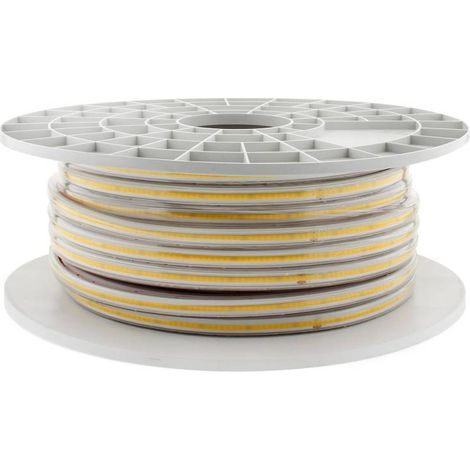 Tira LED 220V COB, 240Led/m, 10W/m, Triac regulable, corte 10cm, , carrete 50 metros, Blanco cálido, regulable