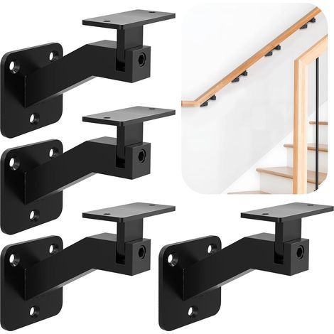 Quadratische Handlaufhalterungen – Verstellbare Handlaufhalterungen für Treppen im Innenbereich – Für Treppen und Flure – 4er-Set – Schwarz (1/5)