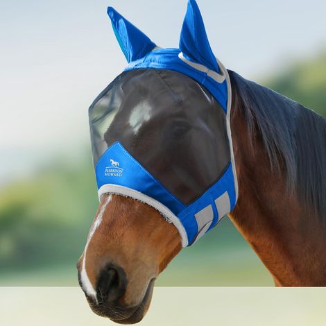 Masque Anti-Mouches Lumineux Standard avec Oreilles de Protection UV pour Chevaux Signature Bleu (1/5)