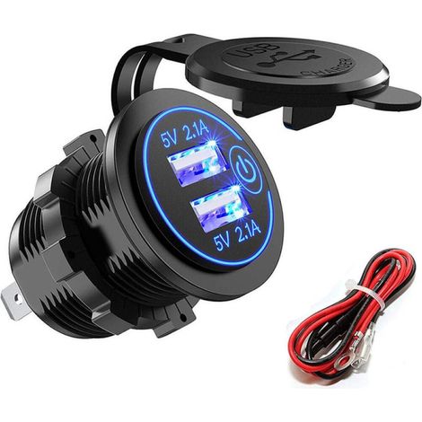 (1 PCS Blu-Ray)USB 12V, Double Prise de Chargeur USB, avec Un Fil de 23,7 Pouces Convient aux Voitures 12 / 24V Le Bateau Motos pour Bateaux RV Truck Camper et Plus (1/4)