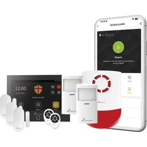 NIVIAN Sistema di Allarme Casa WiFi + GSM 4G con Schermo Touch – Kit Antifurto Wireless per Casa e Ufficio, App Tuya, Notifiche SMS e Chiamate, Sirena e Sensori Porta e Movimento (1/5)