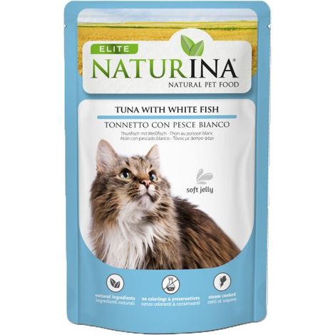 Naturina Elite Katzenfutterfilet in Gelee 70g Beutel – Thunfischfilet und Weißfisch 70g
