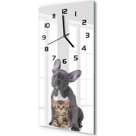 Horloge Murale Rectangulaire Verticale Design Moderne Déco Intérieure Chien et chat 30x60 cm (1/5)
