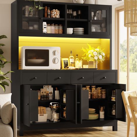 Credenza nera 140 cm con LED RGB, 4 cassetti (1/5)