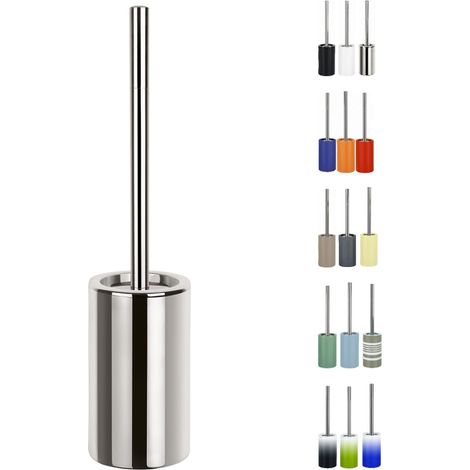 Brosse WC Porte-Balai Toilette Pot à Balai „Tube“ Ensemble WC à Poser en Porcelaine et Acier Inoxydable Argenté (1/5)
