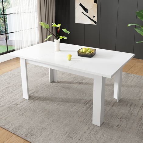 Table à manger MDF blanc 120x70 cm avec rangement caché sous plateau relevable (1/5)