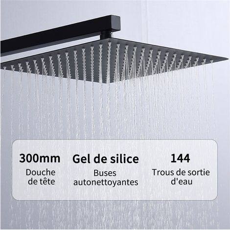 Pommeau de douche Carré 3030cm Tête de Douche Noire Acier inoxydable Type Universel MNS (1/2)