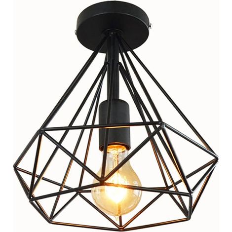 Luminaire plafonnier industriel forme diamant 25cm lustre abat-jour E27 pour Salon Cuisine Chambre Entrée, Noir (1/5)