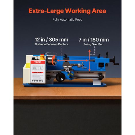 Tour à Métaux d'Établi 180x305 mm 550 W Tour Métaux de Précision, pour 8 Filetages Métriques, Tournage, Perçage, Moletage, Vitesse… (1/5)