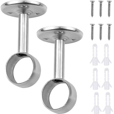 2 Pièces Support de Tringle à Rideau, Acier Inoxydable en Forme U Support Tringle Penderie Support Barre Penderie avec Vis et Tuyaux d'expansion pour Armoire de Rideau de Douche (B-25mm) (1/5)