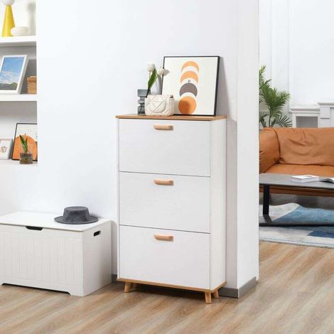 Meuble à chaussures style scandinave 3 abattants 70 x 23,5 x 122 cm blanc (1/5)
