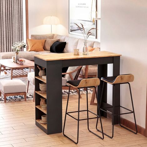 Tavolo snack alto Kivo antracite e rovere con 3 ripiani laterali 115x50x103H (1/5)