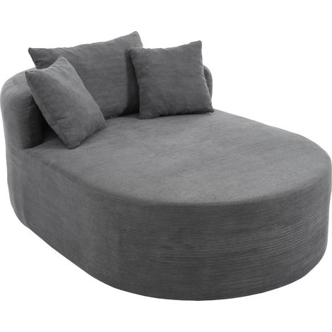 Fauteuil velours côtelé gris, fauteuil relax ovale sans montage avec assise profonde 122 cm, excellent pour salon et chambre. (1/5)