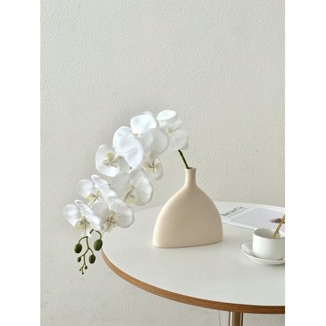 1 Pièce : Tiges d'orchidée artificielles, effet réaliste en latex, branches de Phalaenopsis, fleurs de Cymbidium factices, cadeau pour la Saint-Valentin, décoration maison, couleur blanche (1/5)