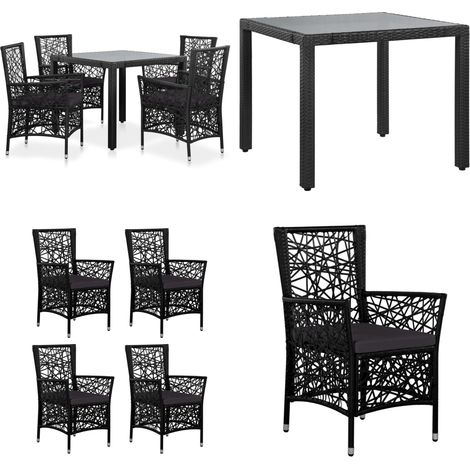 5-tlg. Garten-Essgruppe Poly Rattan Schwarz - Gartentisch - Esszimmergarnitur - Outdoor-Möbel - Gartenstuhl - Rattanmöbel - Home & Living