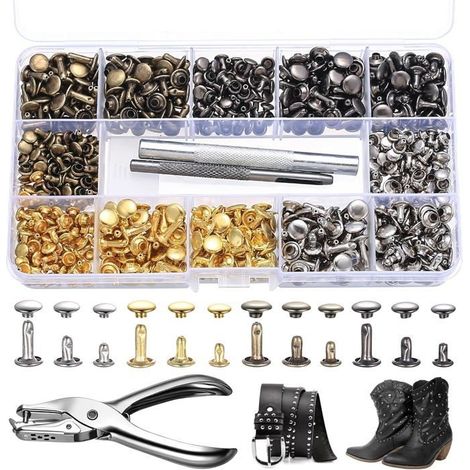 400 Pcs Rivet Cuir, Rivet Couture, Rivets pour Cuir, 12mm 8mm 6mm Rivets Couture pour Vêtements, Réparation Décoration 4 couleurs (1/5)