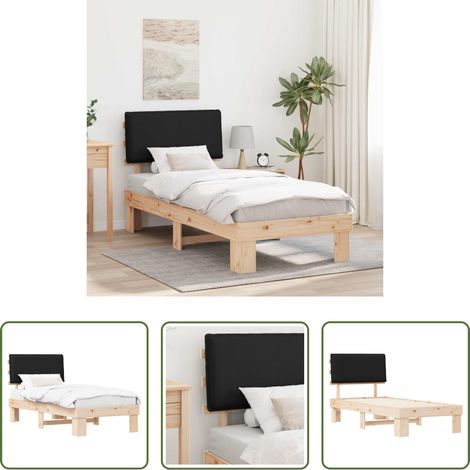 Holz Bett -  Bettgestell mit gepolstertem Kopfteil Schwarz 90 x 190 cm (1/5)