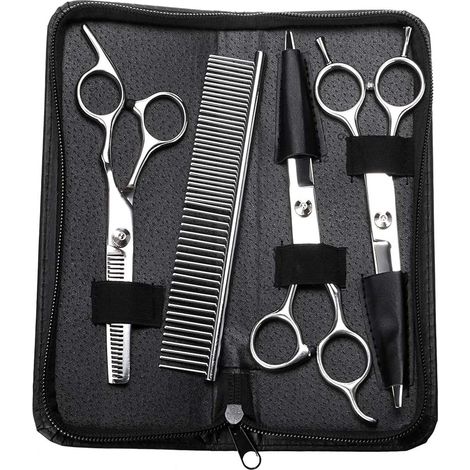 Lot de 4 ciseaux, acier inoxydable 9CR, lame 45 degrés, conception ergonomique, pour chiens chats (1/5)