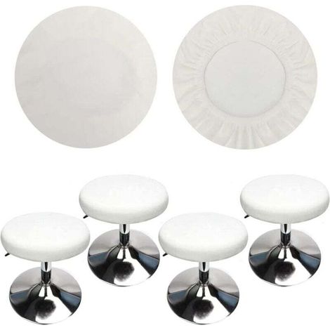 (4 Pièces Blanc)Housse Tabouret Rond Housse Tabouret de Bar, Tissu de Luxe, Diamètre 30-40cm, Extensible, Infroissable, Lavable et Anti-Poussière