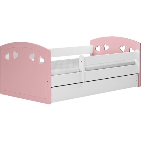 Lit enfant 80x140 cm avec tiroir et barrière amovible sans matelas motif JULIA (1/5)