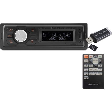 Autoradio Caliber – Radio FM avec Bluetooth – Noir (RMD030BT) - Lecteur de cartes SD, USB - 4 X 55W - 1DIN