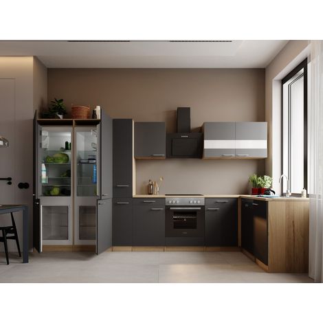 L Küche Einbau Winkelküche Eiche Grau Merle 370 cm French Door Optik Respekta