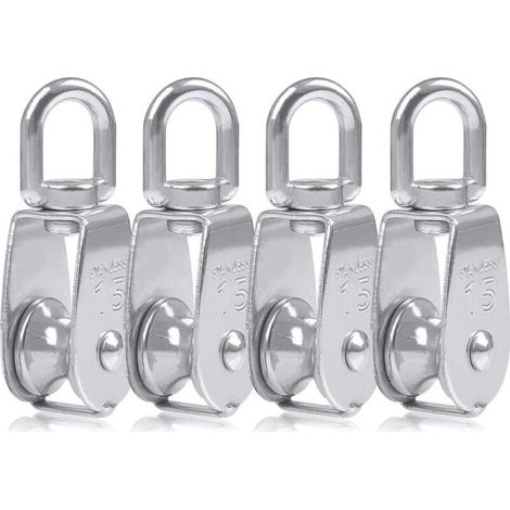 Poulie Simple Poulie pour Cable 15MM Acier Inox, Poulie Escalade Poulie Rouleau de Chargement, Poulie de Levage Capacité4pcs Argent (1/4)