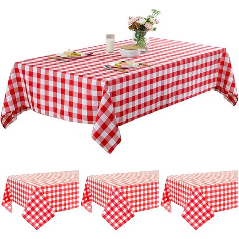 4-Piece Disposable Red and White Gingham Tablecloth Set, 130cm x 220cm Rectangular Tablecloths for Parties, Christmas, Weddings, Picnics, Birthdays, and Halloween Decorations (1/5)