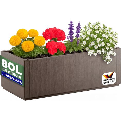 CASARIA® Jardinière Ethica Résistante aux intempéries Fond d'écoulement Bac à fleurs Pot de fleurs Jardin  Brun