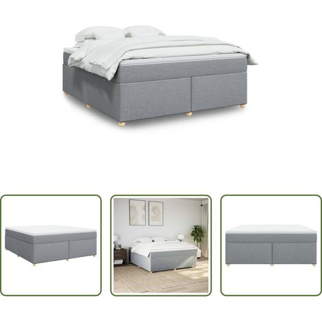 vidaXL Surmatelas - Sommier à lattes de lit avec matelas Gris clair 180x200cm Tissu (1/5)