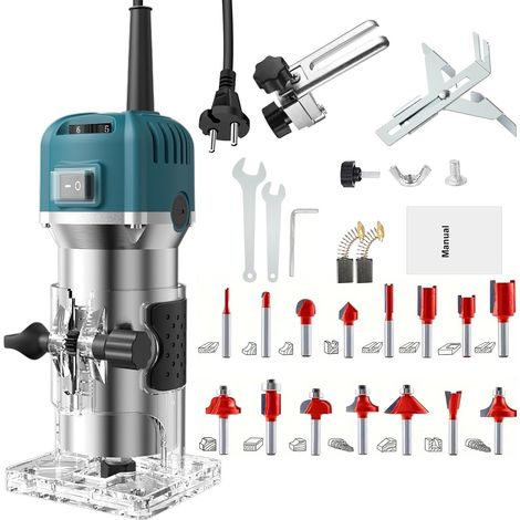 Electric Flush Router 800W 28000RPM - 6 Adjustable Speeds with Accessories for Wood Carving, Edgework (1/5)