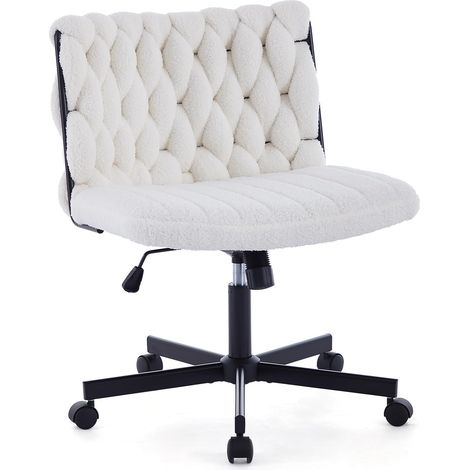 Fauteuil bureau sans accoudoirs beige assise fausse fourrure pivotant charge 300lbs sol dur (1/5)