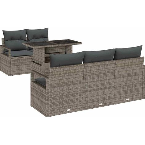 Garden Sofa Set with Storage with Pillow 6 pcs Grey Poly Rattan vidaXL