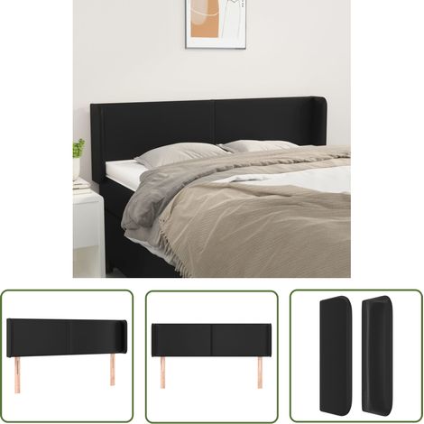 Tête de lit avec oreilles Armoire de tête de lit Noir 147x16x78/88 cm Similicuir 72825 (1/5)