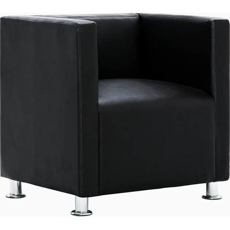 Fauteuil cube en similicuir noir (1/5)