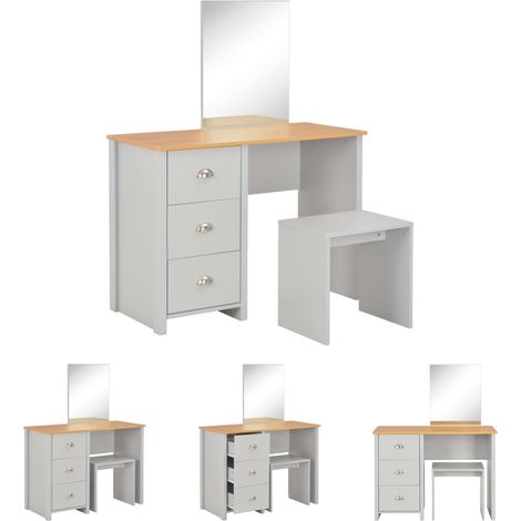 The Living Store - Schminktisch mit Spiegel und Hocker Grau 104x45x131 cm (1/5)