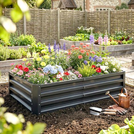 Carré potager de jardin rectangulaire tôle d'acier ondulée 120 x 60 x 30,5 cm gris (1/5)