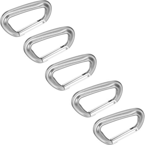 Lot de 5 mousquetons d'escalade en alliage d'aluminium 12 kN (1225 kg) robustes, avec anneau en D, pour le camping, la randonnée et les activités de plein air (gris). (1/5)