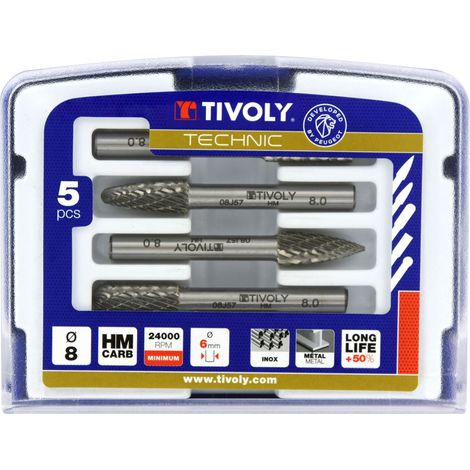 Tivoly • Coffret de 5 Fraises Limes Carbure, queue 6mm